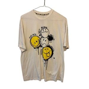 White Smiley World cotton t-shirt Sz Large w/ graffiti style graphics #blokecore